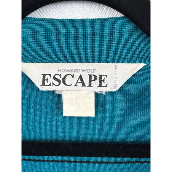 Women’s Howard Wolf Escape Size Large Dark Teal & Black Striped Long Sleeve Swea - Picture 3 of 4